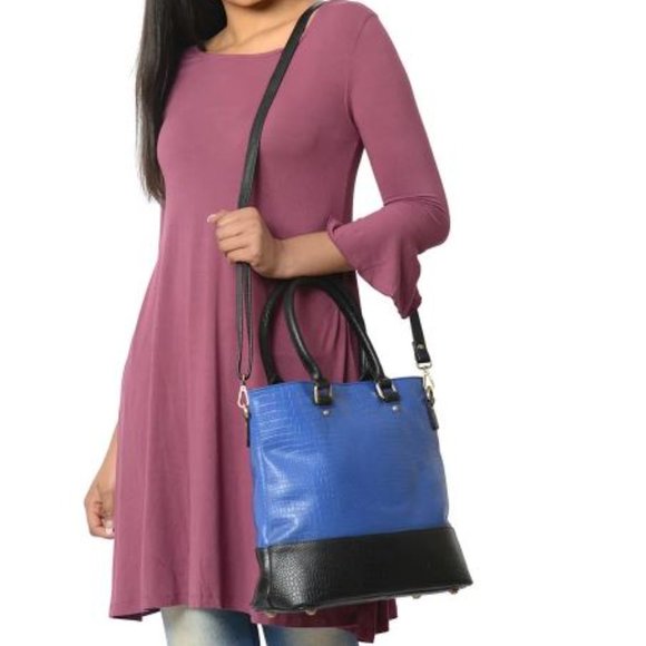 Genuine Leather Bag Blue and Black Croc Embossed - NEW - Picture 6 of 6